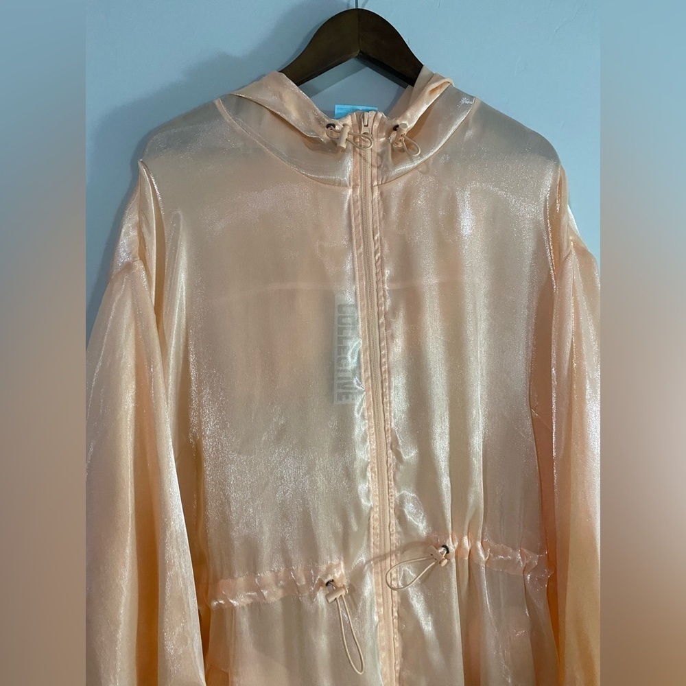Future Collective - Peach Cinched Waist Hooded Parka Organza Jacket - Picture 6 of 14